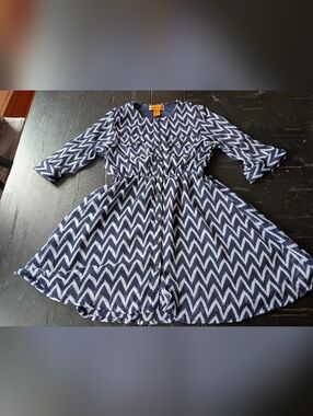 She's Cool Girls Blue & White Button-down Chevron Girls' Dress Preppy Size 12